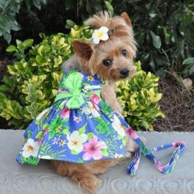 Blue Lagoon Hawaiian Hibiscus Dog Dress with Matching Leash (Option: X-Small)