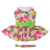 Pink Hawaiian Floral Dog Harness Dress with Matching Leash