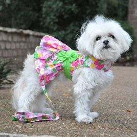 Pink Hawaiian Floral Dog Harness Dress with Matching Leash (Option: X-Small)