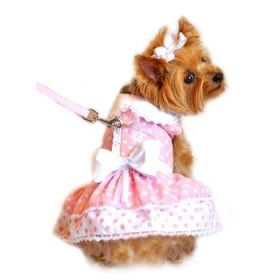 Polka Dot and Lace Dog Dress Set with Leash (Option: PinkX-Small)